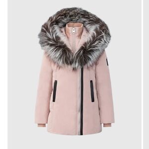 Mackage Pink Puffer Jacket with Faux Fur Trim